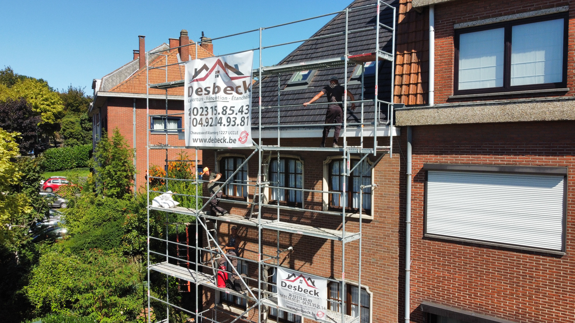 Vue drone d'un chantier de rénovation toiture Roof Desbeck