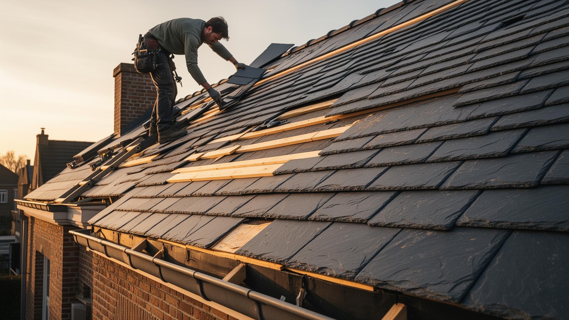 Couvreur Roof Desbeck posant une toiture en ardoises à Braine-l'Alleud